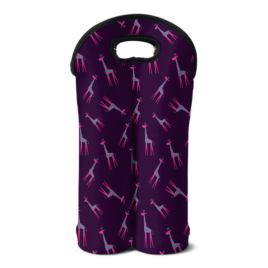 Purple And Teal Giraffe Pattern Print Double Neoprene Wine Tote