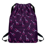 Purple And Teal Giraffe Pattern Print Drawstring Backpack