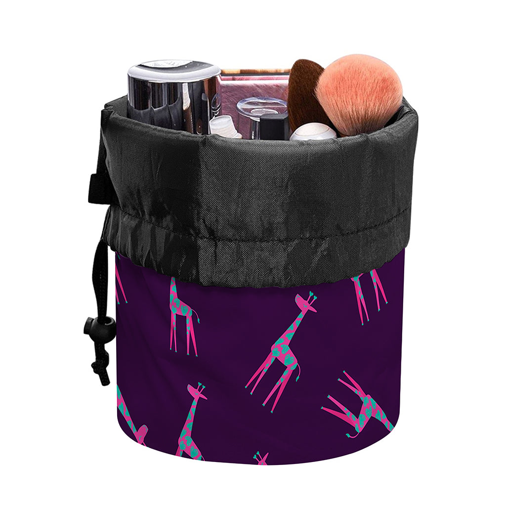 Purple And Teal Giraffe Pattern Print Drawstring Makeup Bag