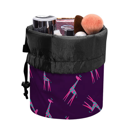 Purple And Teal Giraffe Pattern Print Drawstring Makeup Bag