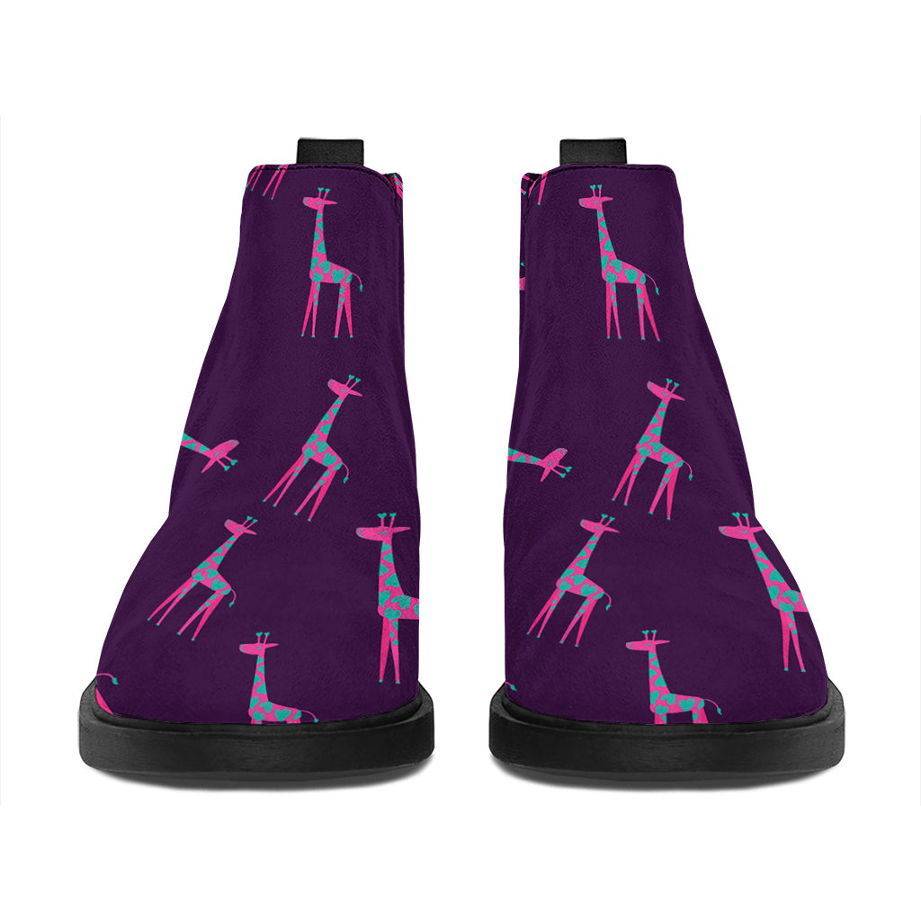 Purple And Teal Giraffe Pattern Print Flat Ankle Boots