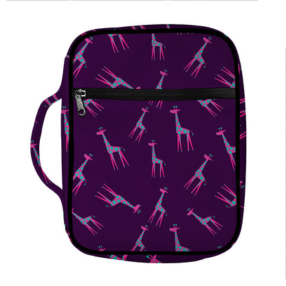 Purple And Teal Giraffe Pattern Print Front Pocket Bible Bag