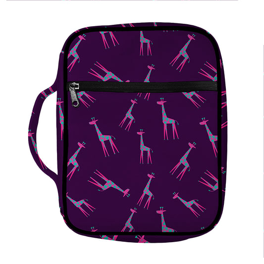 Purple And Teal Giraffe Pattern Print Front Pocket Bible Bag