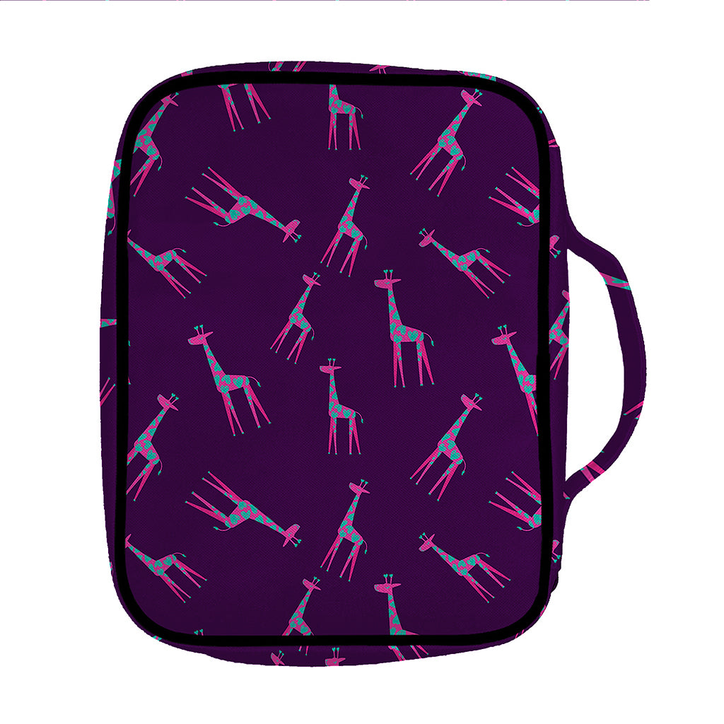 Purple And Teal Giraffe Pattern Print Front Pocket Bible Bag