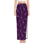Purple And Teal Giraffe Pattern Print High Slit Maxi Skirt