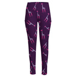 Purple And Teal Giraffe Pattern Print High-Waisted Pocket Leggings
