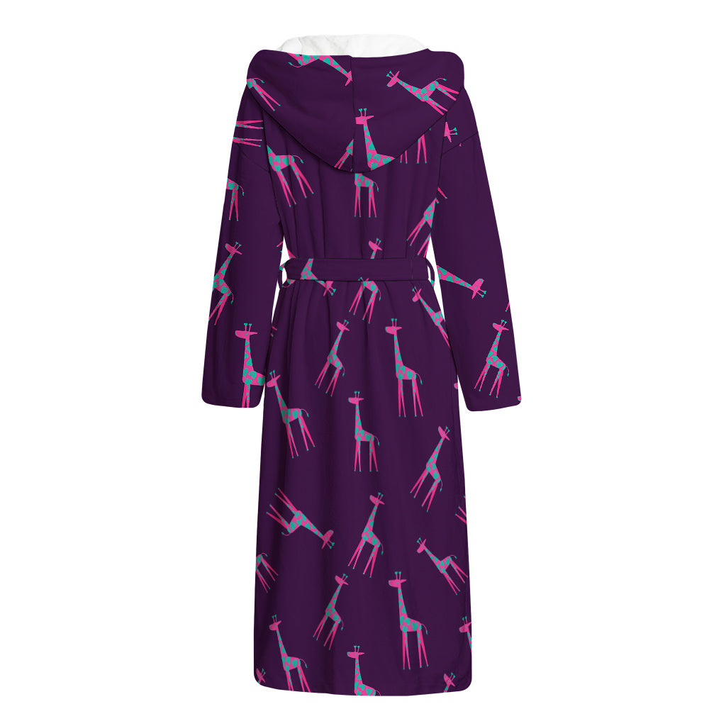 Purple And Teal Giraffe Pattern Print Hooded Bathrobe