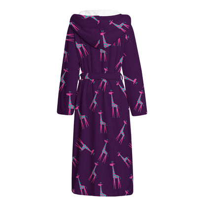 Purple And Teal Giraffe Pattern Print Hooded Bathrobe