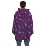 Purple And Teal Giraffe Pattern Print Hoodie Blanket