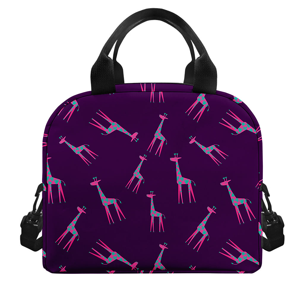 Purple And Teal Giraffe Pattern Print Insulated Lunch Bag