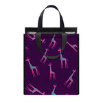 Purple And Teal Giraffe Pattern Print Insulated Lunch Tote