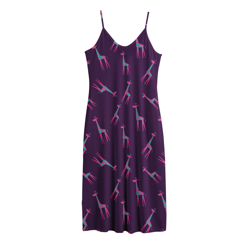 Purple And Teal Giraffe Pattern Print Jersey Midi Cami Dress
