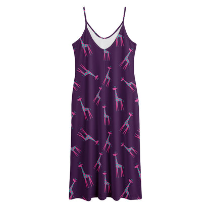 Purple And Teal Giraffe Pattern Print Jersey Midi Cami Dress