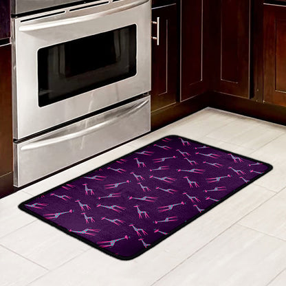 Purple And Teal Giraffe Pattern Print Kitchen Mat