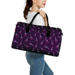 Purple And Teal Giraffe Pattern Print Leather Duffle Bag
