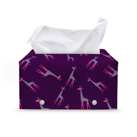Purple And Teal Giraffe Pattern Print Leather Tissue Box Cover