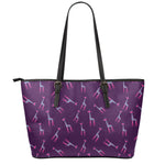 Purple And Teal Giraffe Pattern Print Leather Tote Bag
