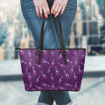 Purple And Teal Giraffe Pattern Print Leather Tote Bag