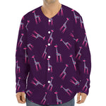 Purple And Teal Giraffe Pattern Print Long Sleeve Baseball Jersey