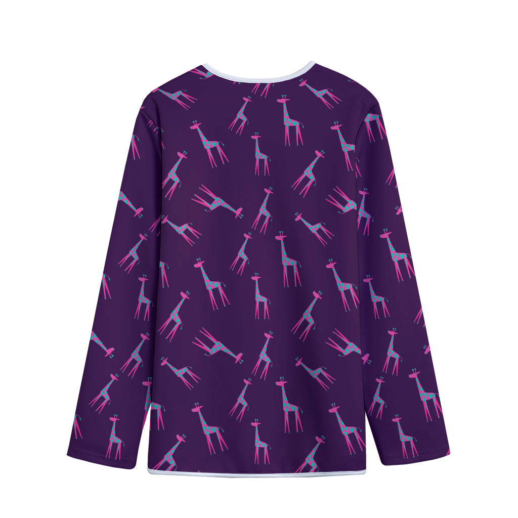 Purple And Teal Giraffe Pattern Print Long Sleeve Short Coat