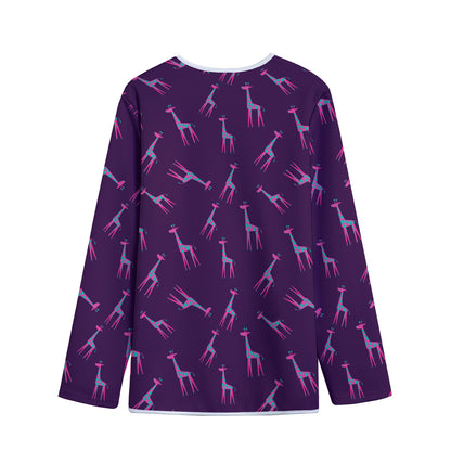 Purple And Teal Giraffe Pattern Print Long Sleeve Short Coat