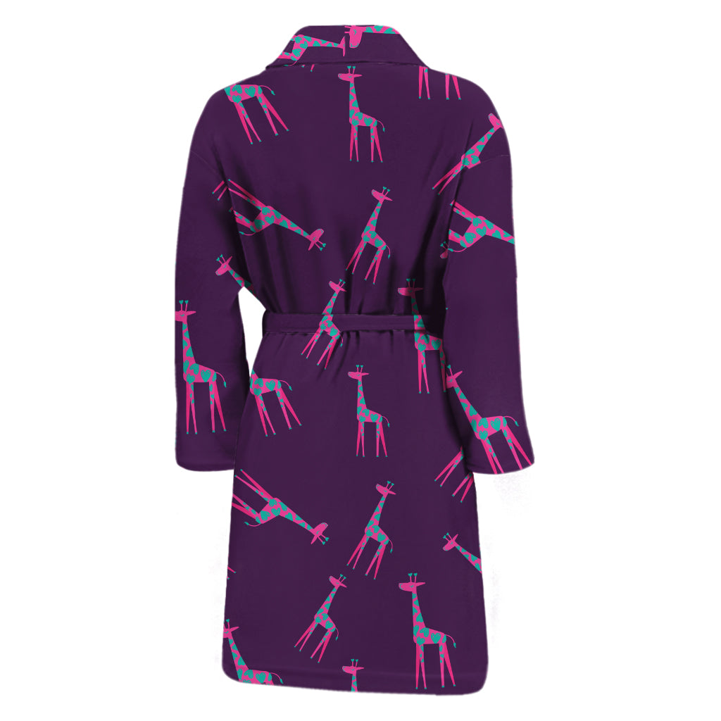 Purple And Teal Giraffe Pattern Print Men's Bathrobe