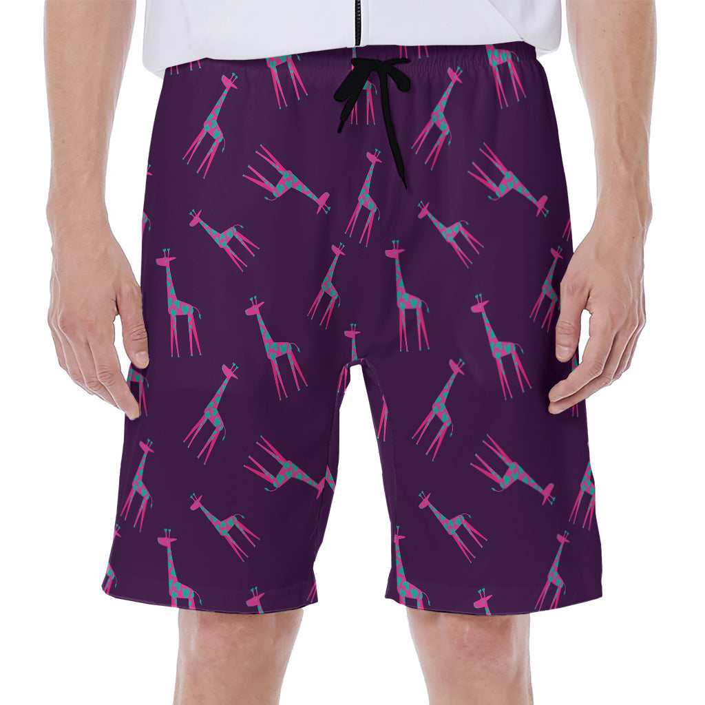 Purple And Teal Giraffe Pattern Print Men's Beach Shorts