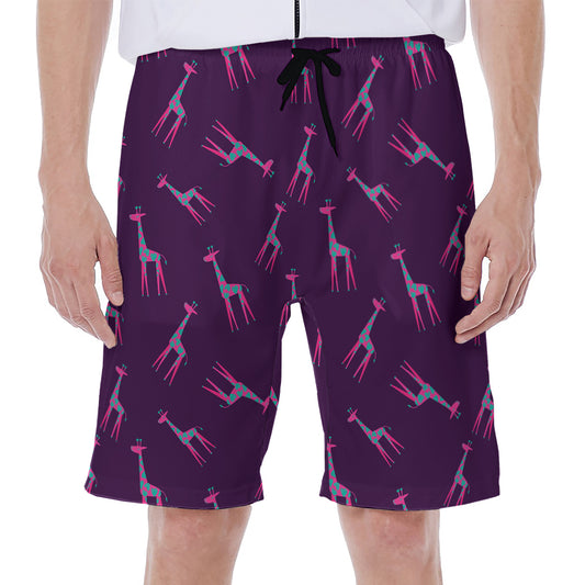 Purple And Teal Giraffe Pattern Print Men's Beach Shorts