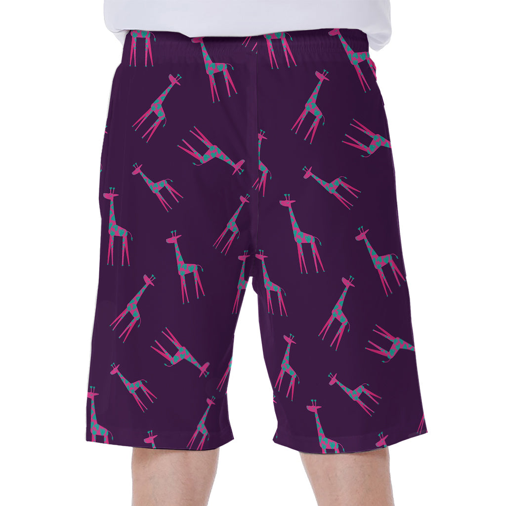 Purple And Teal Giraffe Pattern Print Men's Beach Shorts