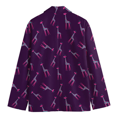 Purple And Teal Giraffe Pattern Print Men's Blazer