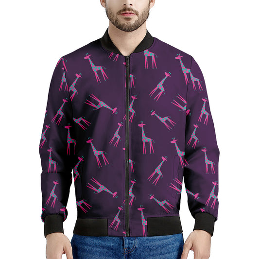 Purple And Teal Giraffe Pattern Print Men's Bomber Jacket