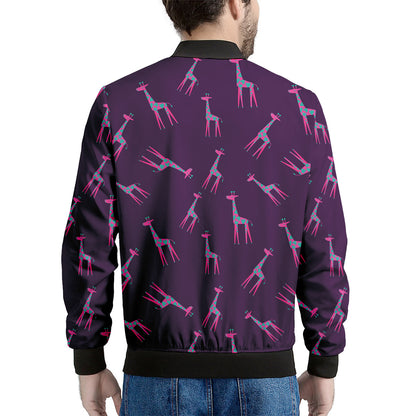 Purple And Teal Giraffe Pattern Print Men's Bomber Jacket