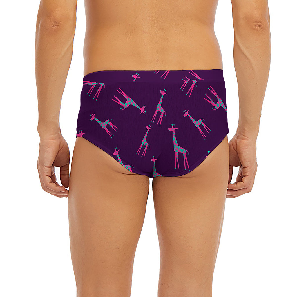 Purple And Teal Giraffe Pattern Print Men's Briefs