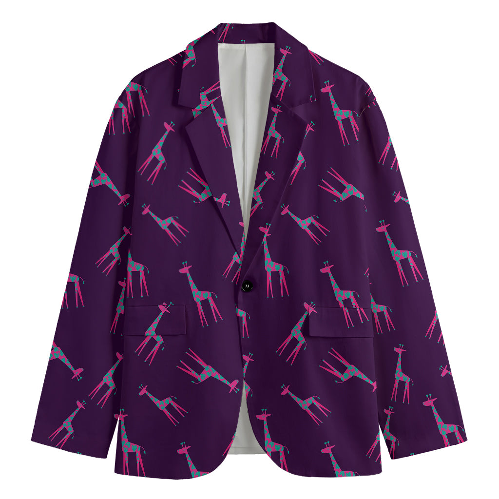 Purple And Teal Giraffe Pattern Print Men's Cotton Blazer