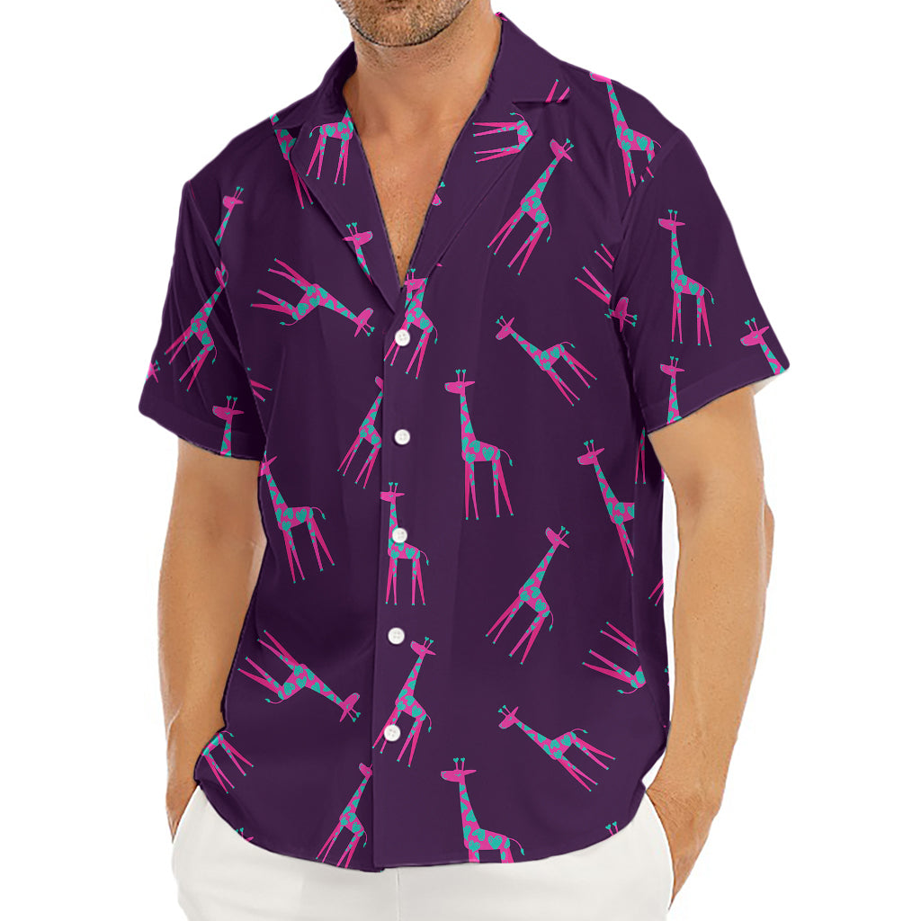 Purple And Teal Giraffe Pattern Print Men's Deep V-Neck Shirt