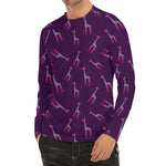 Purple And Teal Giraffe Pattern Print Men's Long Sleeve Rash Guard