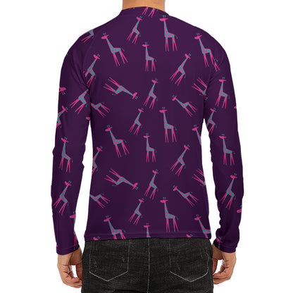 Purple And Teal Giraffe Pattern Print Men's Long Sleeve Rash Guard
