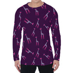 Purple And Teal Giraffe Pattern Print Men's Long Sleeve T-Shirt