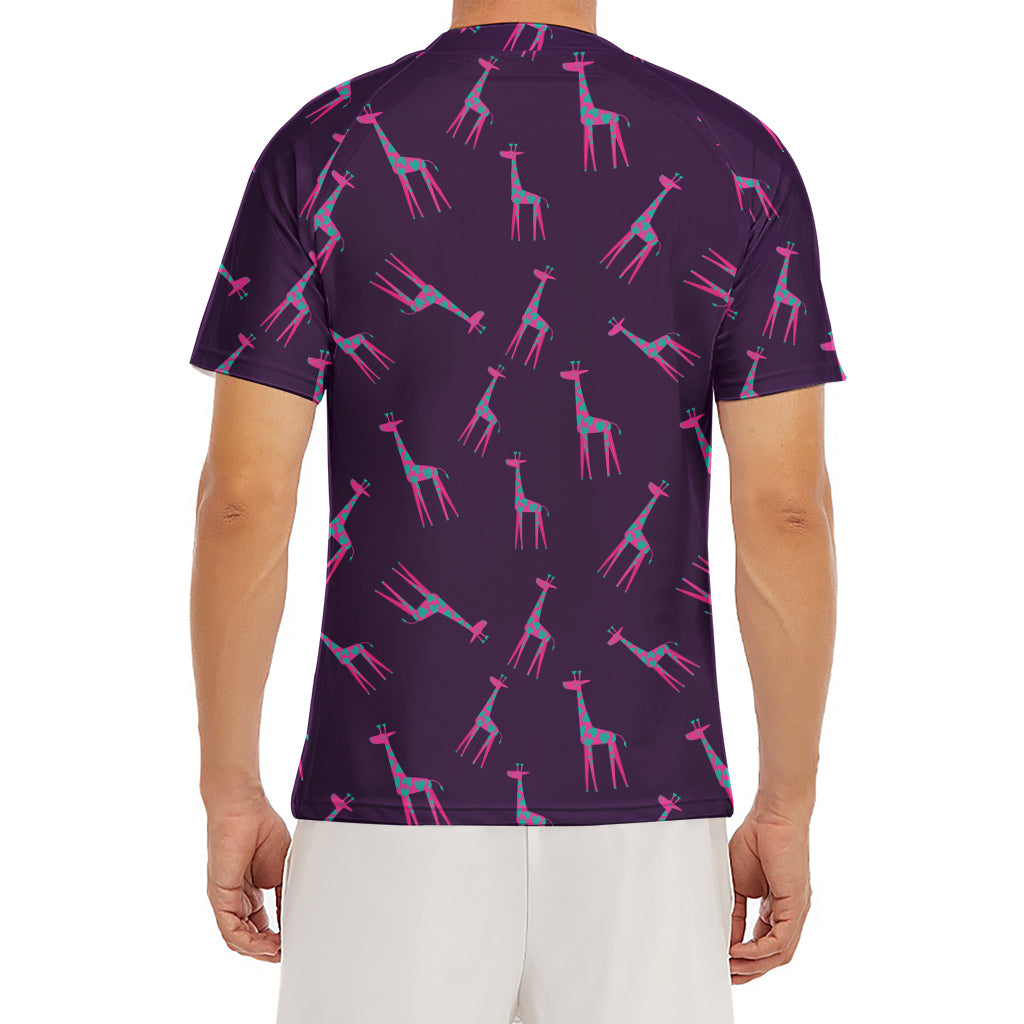 Purple And Teal Giraffe Pattern Print Men's Short Sleeve Rash Guard