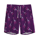 Purple And Teal Giraffe Pattern Print Men's Sports Shorts