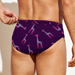 Purple And Teal Giraffe Pattern Print Men's Swim Briefs