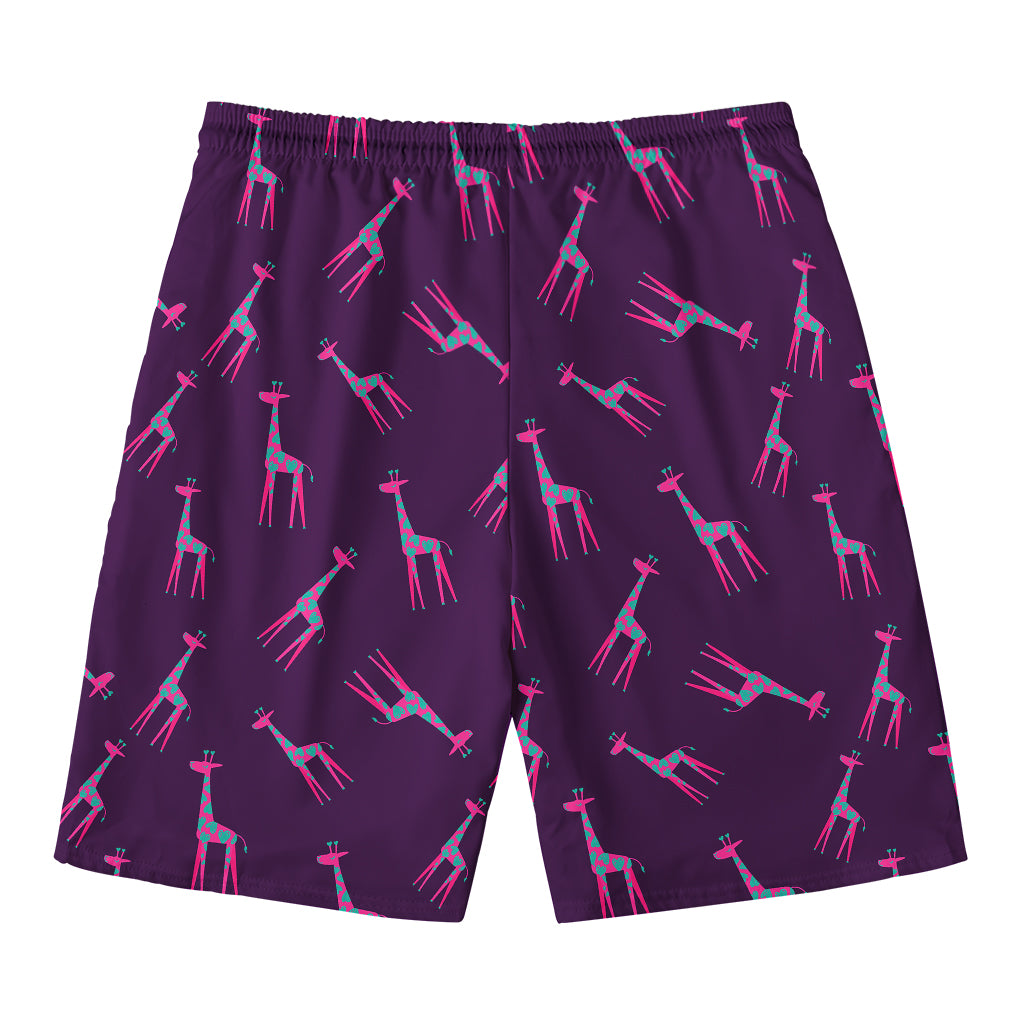 Purple And Teal Giraffe Pattern Print Men's Swim Trunks