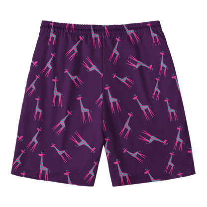 Purple And Teal Giraffe Pattern Print Men's Swim Trunks