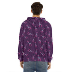 Purple And Teal Giraffe Pattern Print Men's Velvet Pullover Hoodie