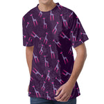 Purple And Teal Giraffe Pattern Print Men's Velvet T-Shirt