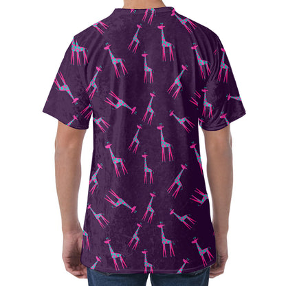 Purple And Teal Giraffe Pattern Print Men's Velvet T-Shirt