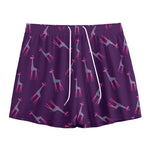 Purple And Teal Giraffe Pattern Print Mesh Shorts