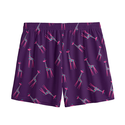 Purple And Teal Giraffe Pattern Print Mesh Shorts