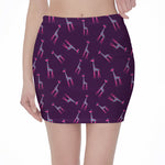 Purple And Teal Giraffe Pattern Print Pencil Mini Skirt