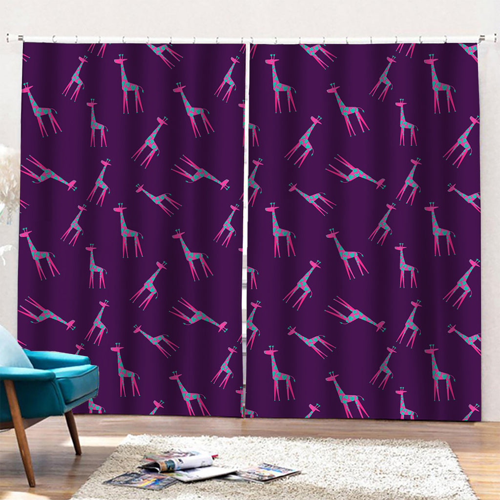 Purple And Teal Giraffe Pattern Print Pencil Pleat Curtains